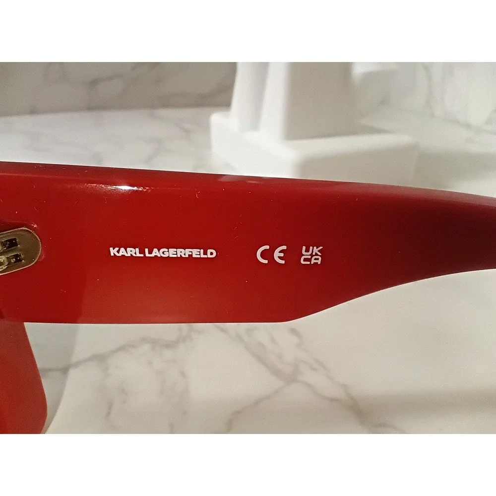 KARL LAGERFELD Red Rectangular Women's Sunglasses w/ Case - EUC